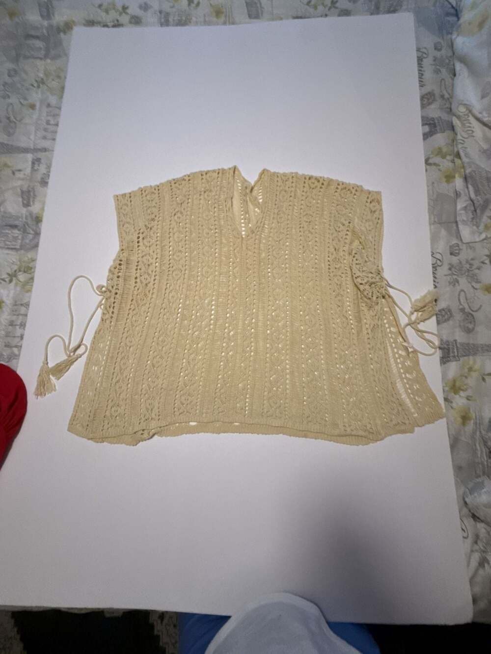 Womens Crochet Swim Cover Up V-Neck Sleeveless Beige Tunic
